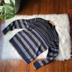 Charcoal Grey & Blue Stripe Mock Neck Sweater 100% cotton